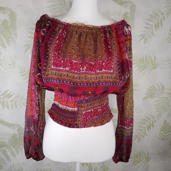 Tops - ** FINAL PRICE ** Women multi print peasant long sleeve top